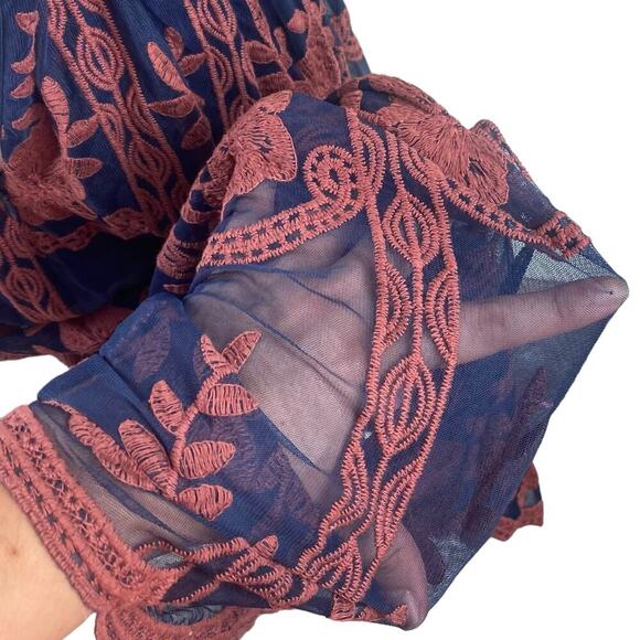 Magnolia Maxi Dress S Lace Embroidered Empire Waist Spaghetti Strap V Neck Navy - Picture 11 of 13